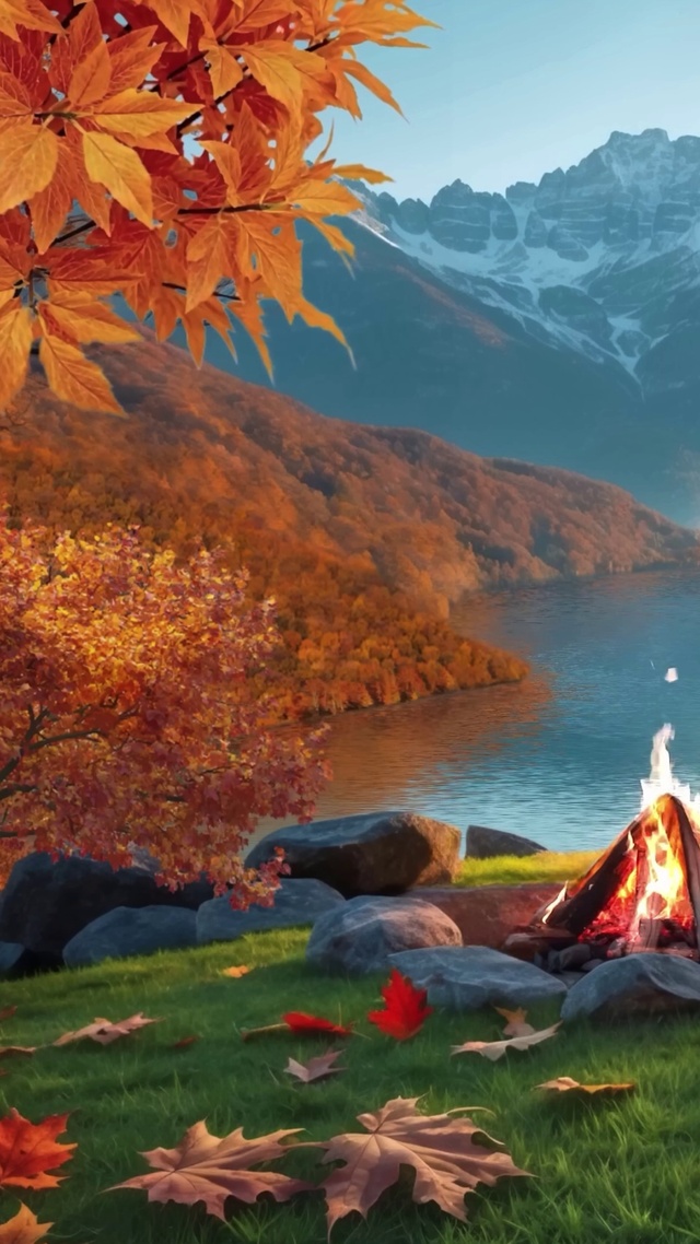 唯美秋日落叶猫