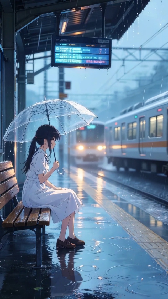 雨天车站女孩