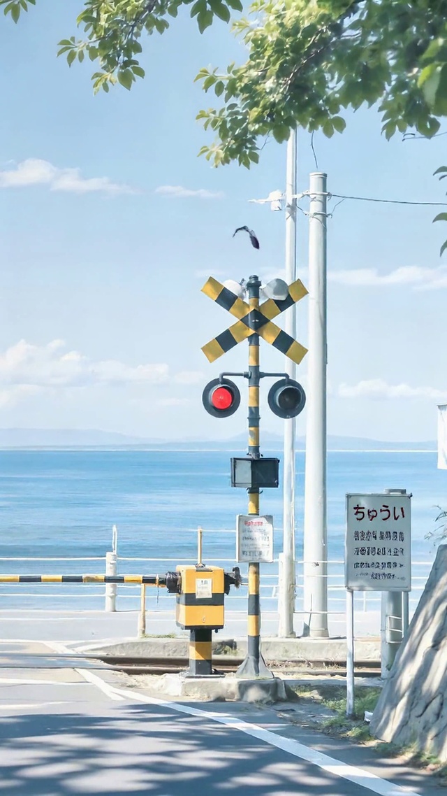 海边铁道口风景