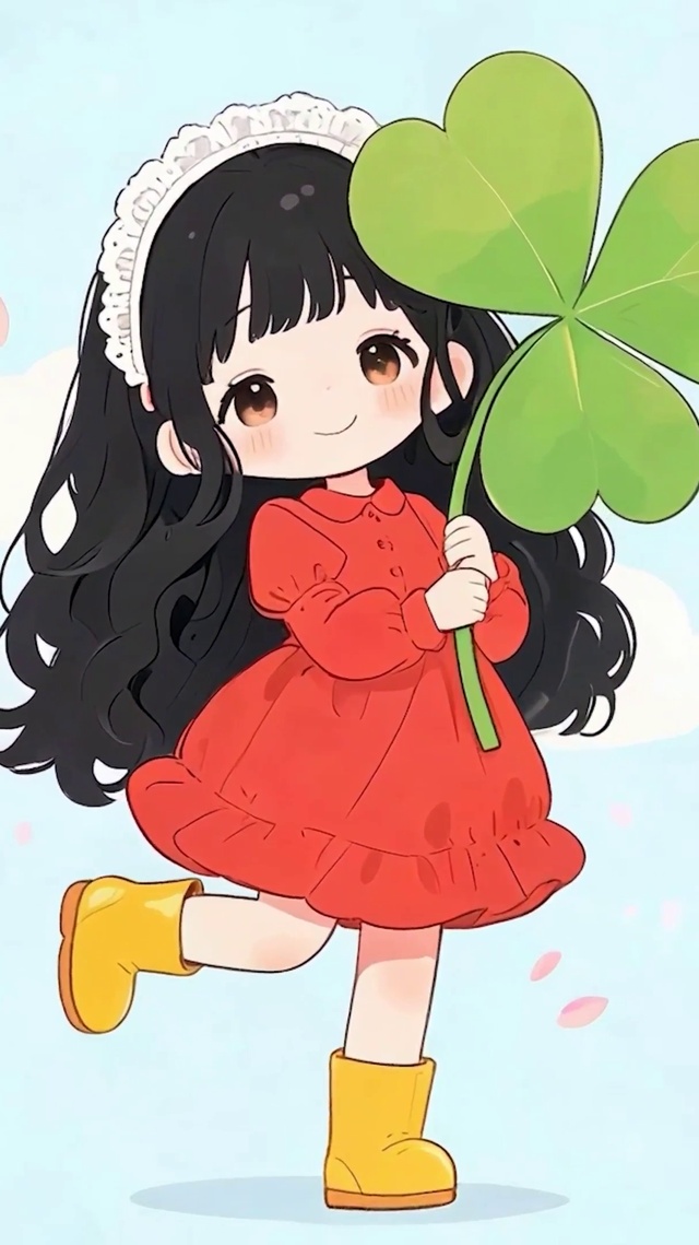 拿着树叶女孩
