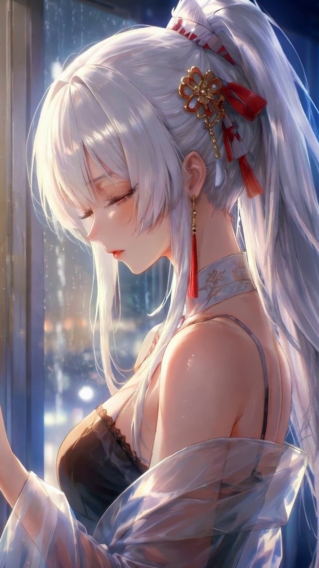 雨夜窗边银发美少女绯雪