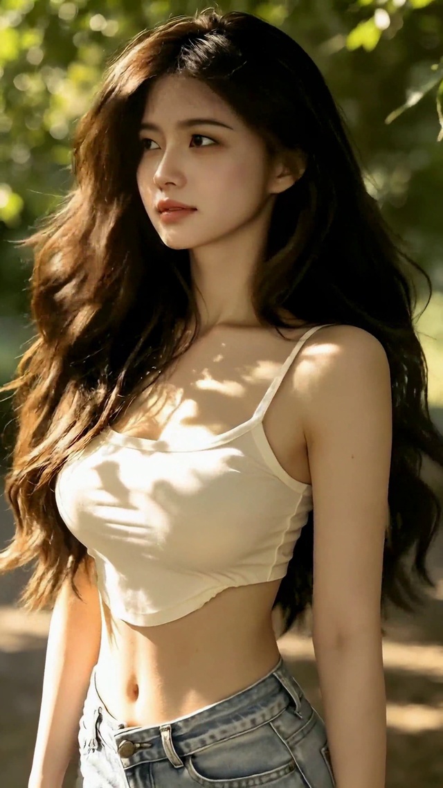 林间阳光清纯少女