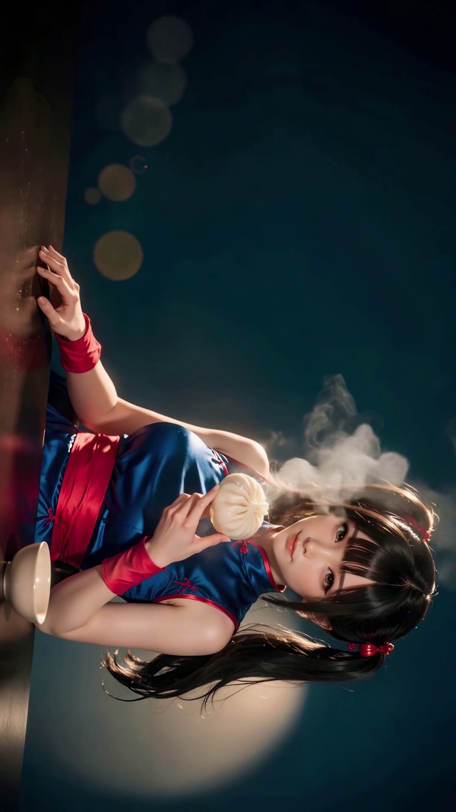 双马尾旗袍少女持热包子