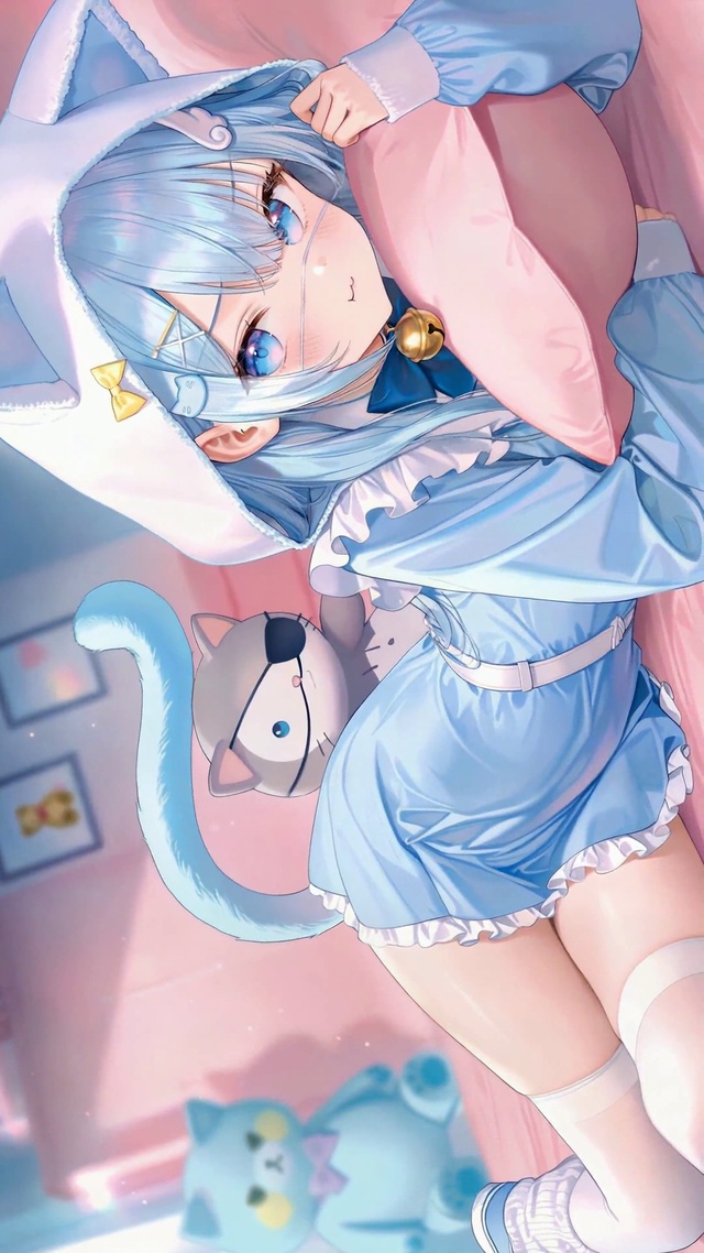 蓝发猫耳软萌二次元美少女