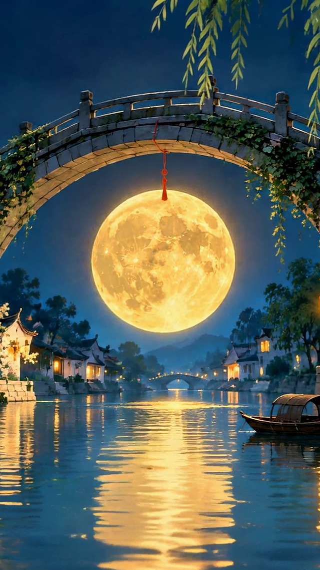 中秋江南月夜唯美风景