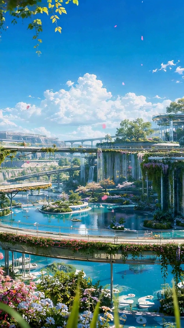 未来赛博风空中生态花园