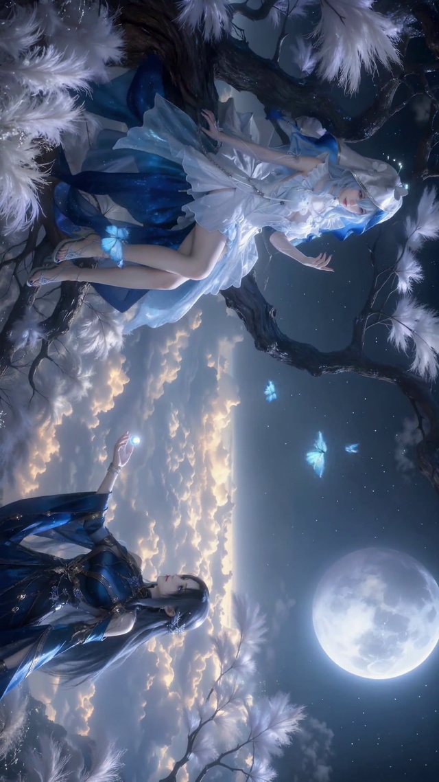 月夜云海蓝蝶美少女
