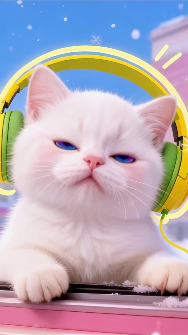 音乐萌宠小白猫