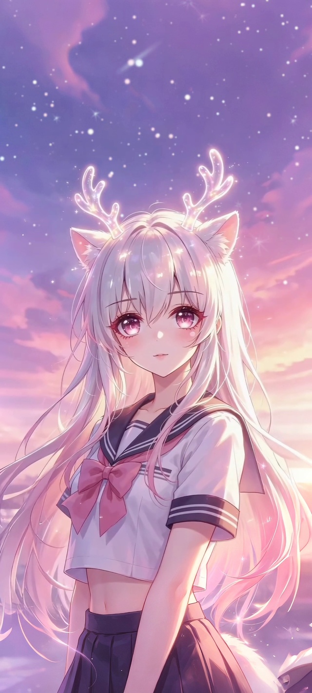 霞光漫染的鹿角少女