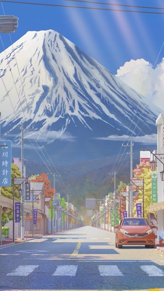 4K富士山下的小镇街道