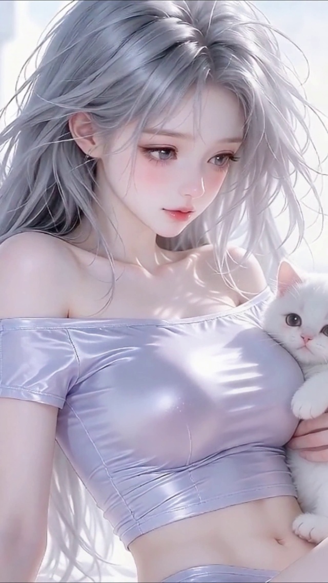 卧室少女与猫