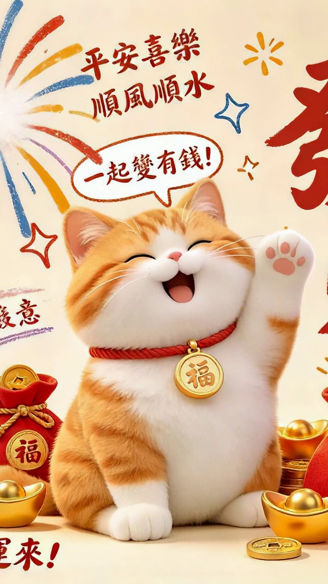 招财猫咪恭喜发财好运壁纸