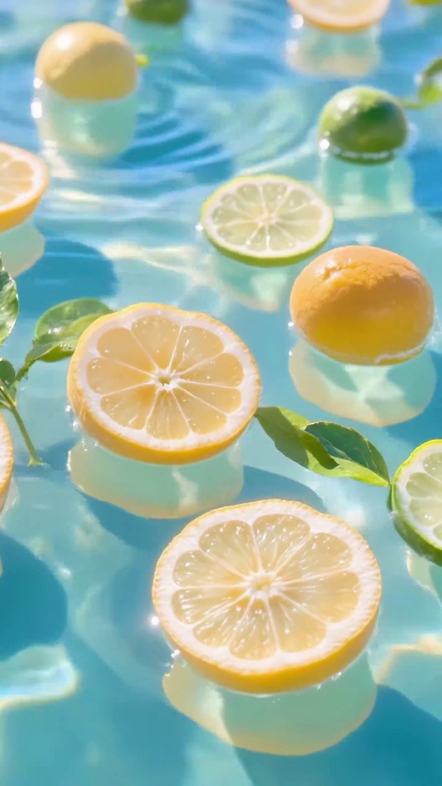 清凉泳池里的柠檬片
