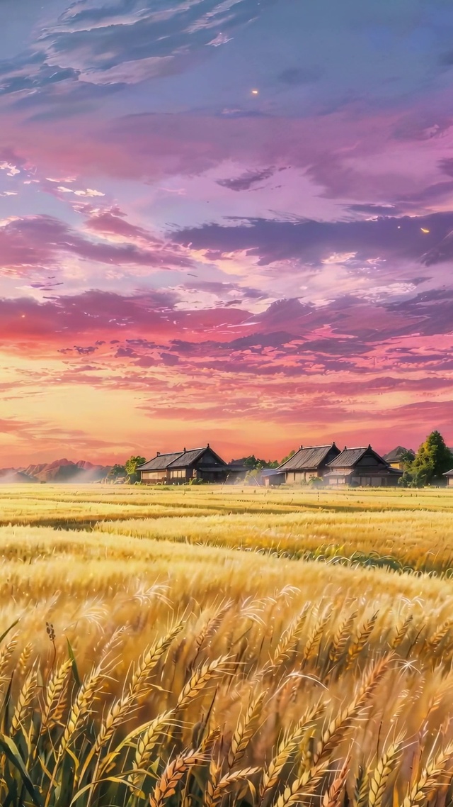 晚霞下的麦田
