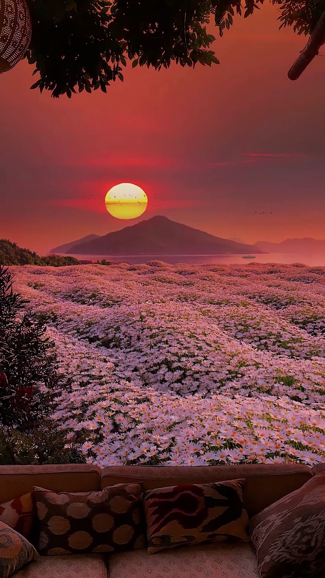 晚霞小雏菊花海