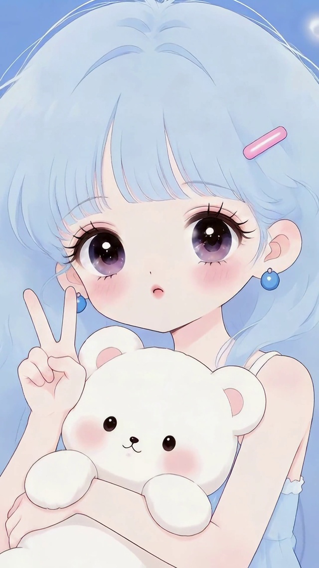 蓝发少女与小熊治愈时刻