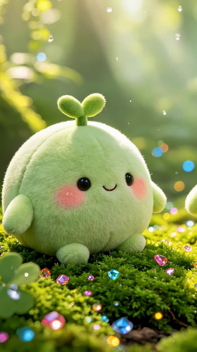 软萌绿色小萌物林间草地
