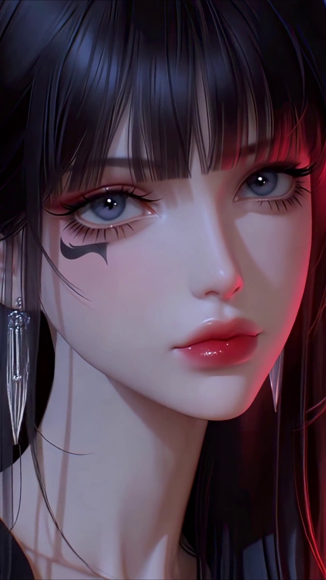 暗调长发赛博霓虹美女