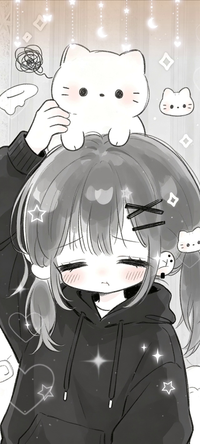 二次元黑白可爱喵咪少女