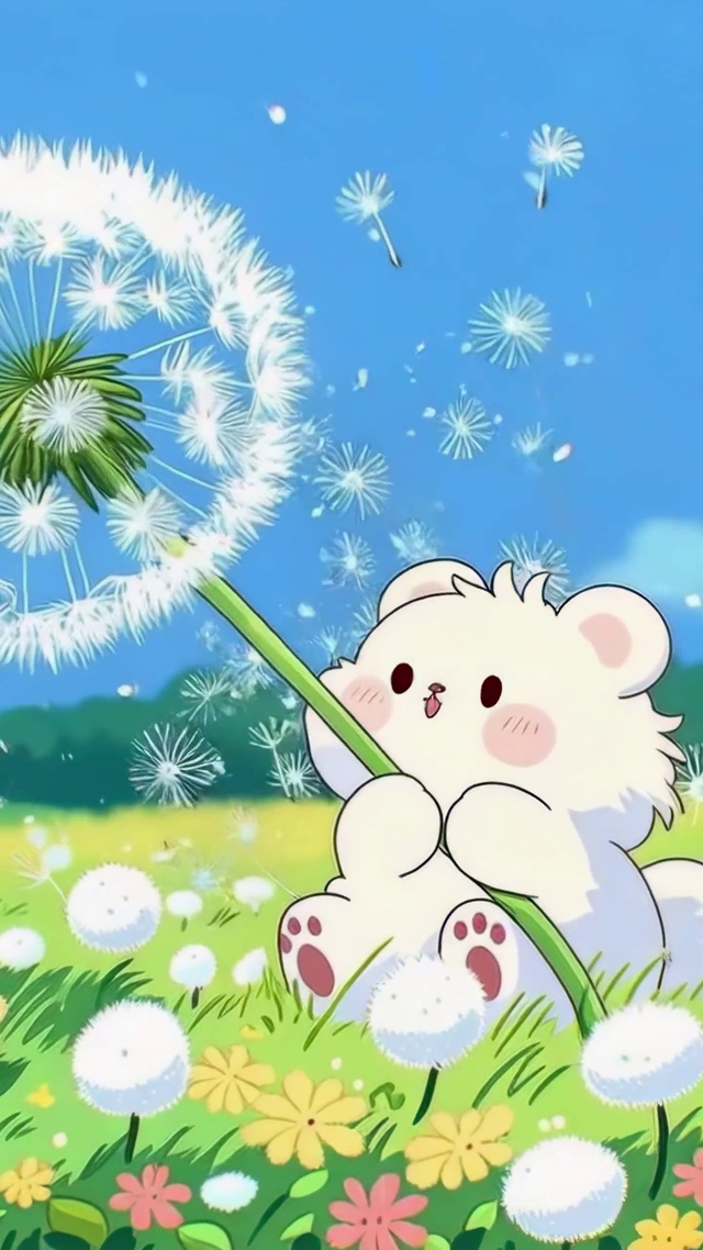 草地上的小熊与风之伞