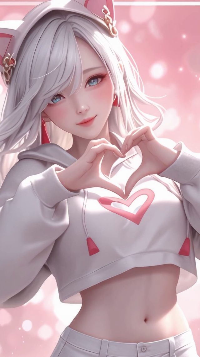 粉系猫耳比心少女