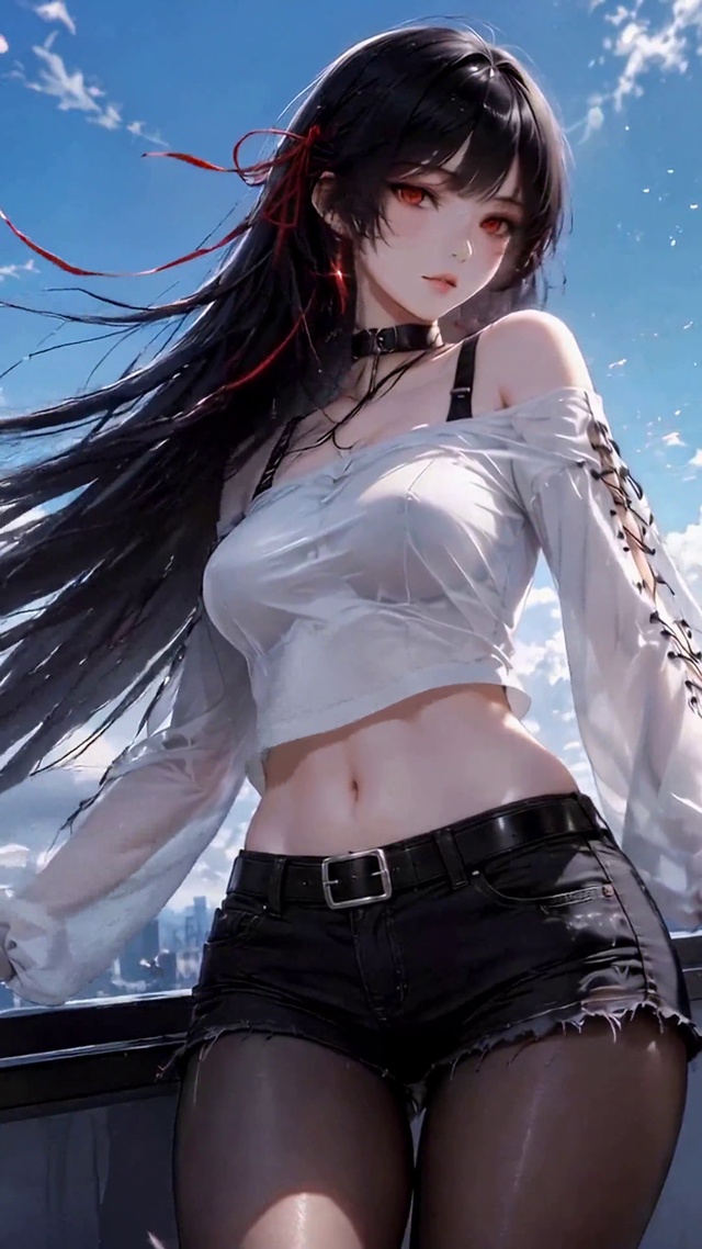 天台黑发二次元美少女