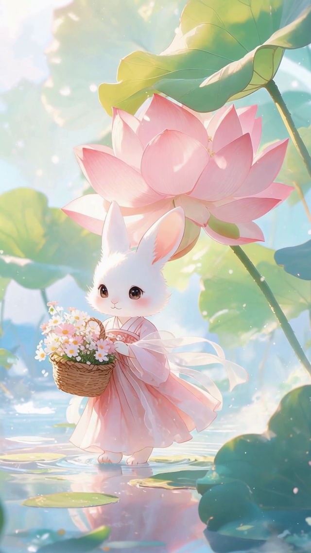 可爱荷花池兔子