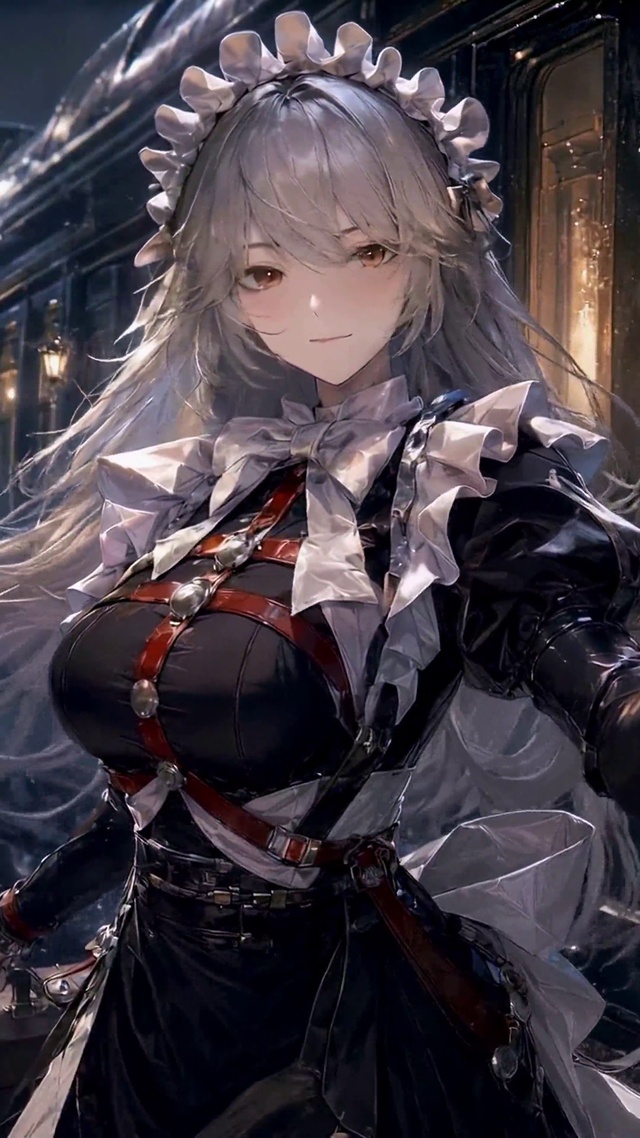 雨夜车站银发女仆美少女