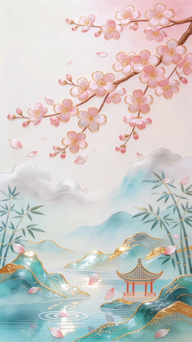 粉蓝柔雾国风意境