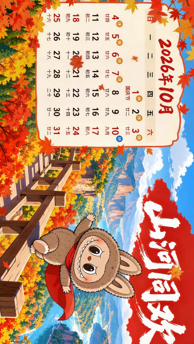 山河同欢拉布布秋日国庆日历
