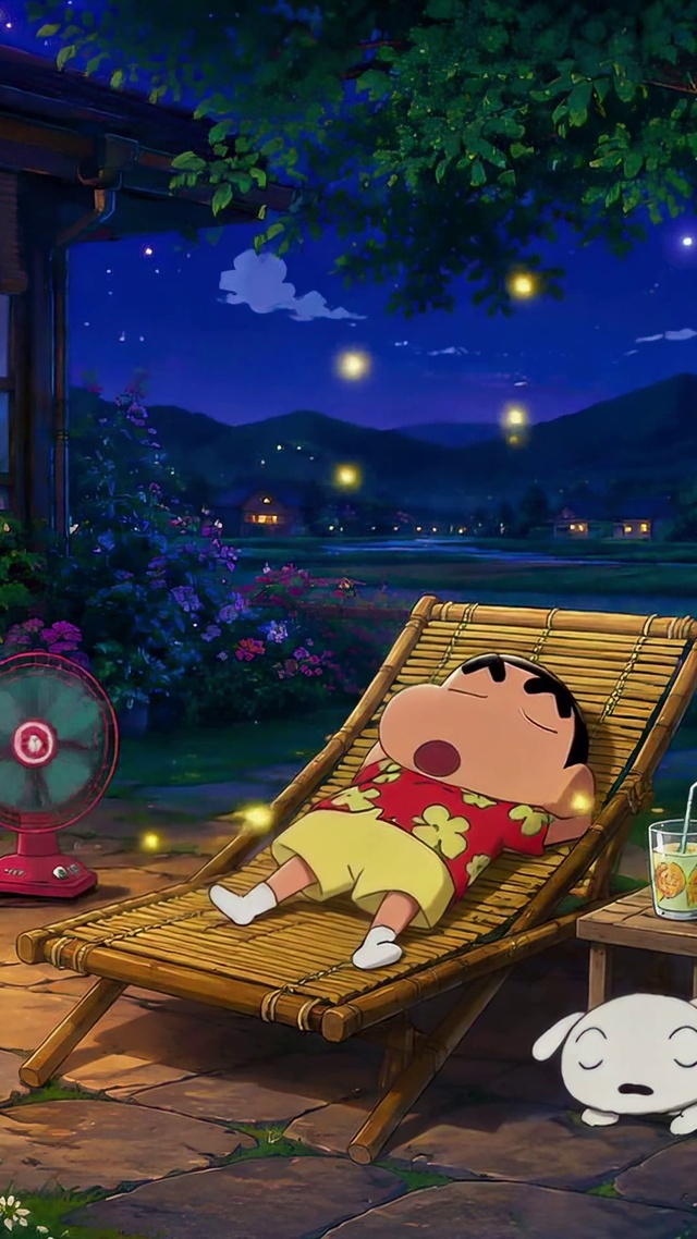 夏夜庭院小憩的蜡笔小新