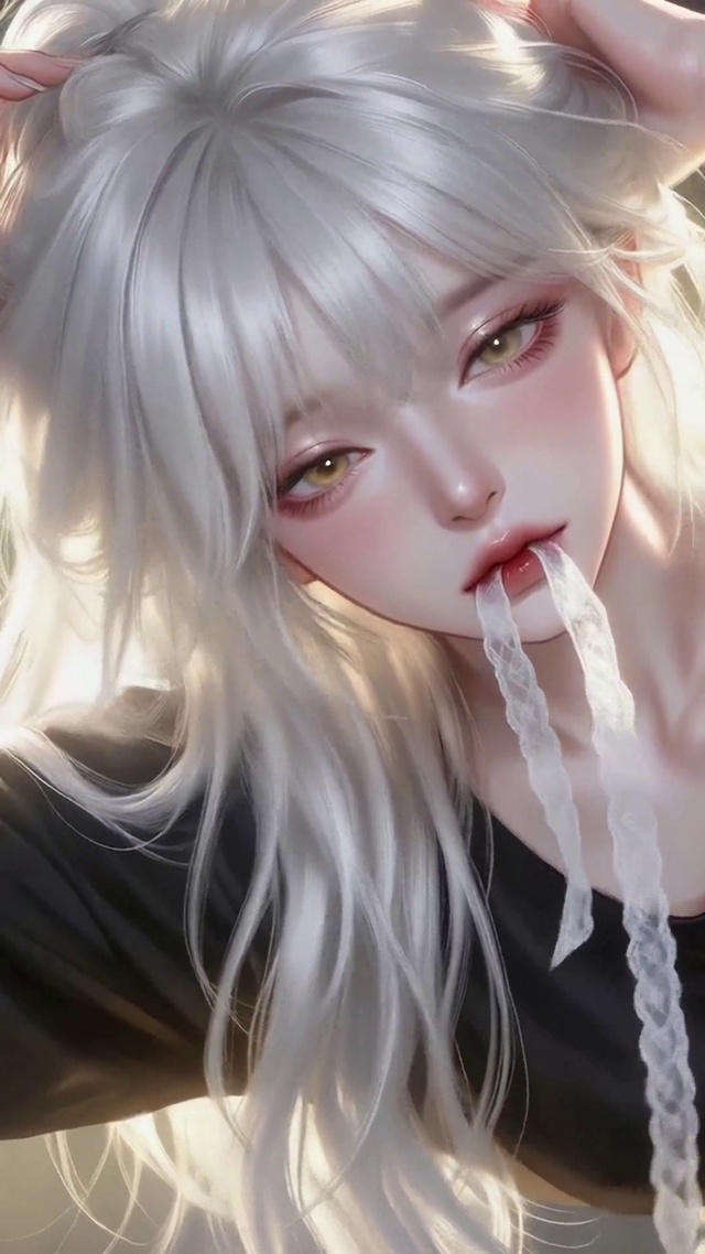 银发慵懒二次元扎发美女