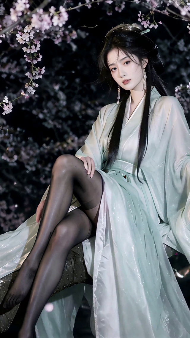树枝上的黑丝美女