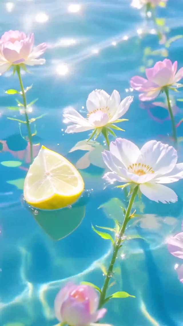 夏日水波里的柠檬