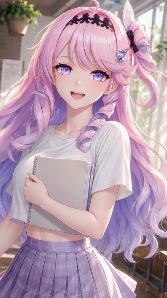 教室粉发二次元美少女