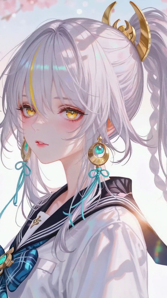樱花下银发二次元美少女兹白