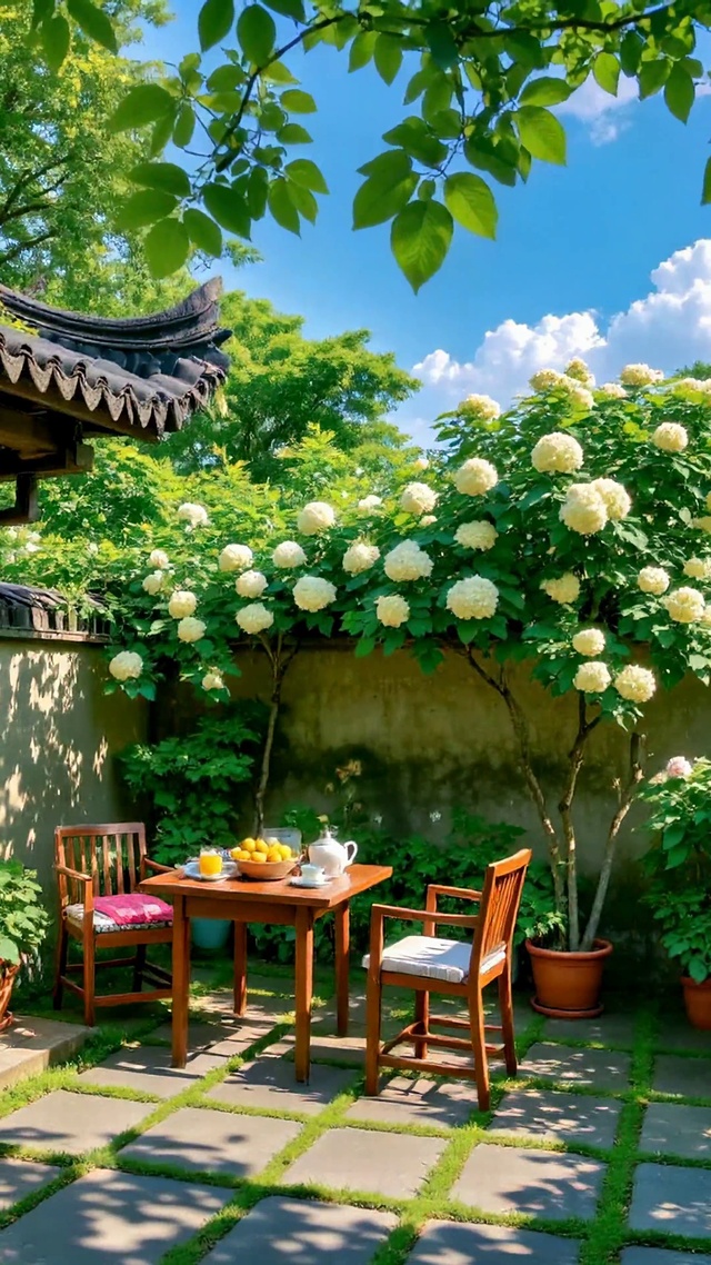 古风庭院夏日静谧风光