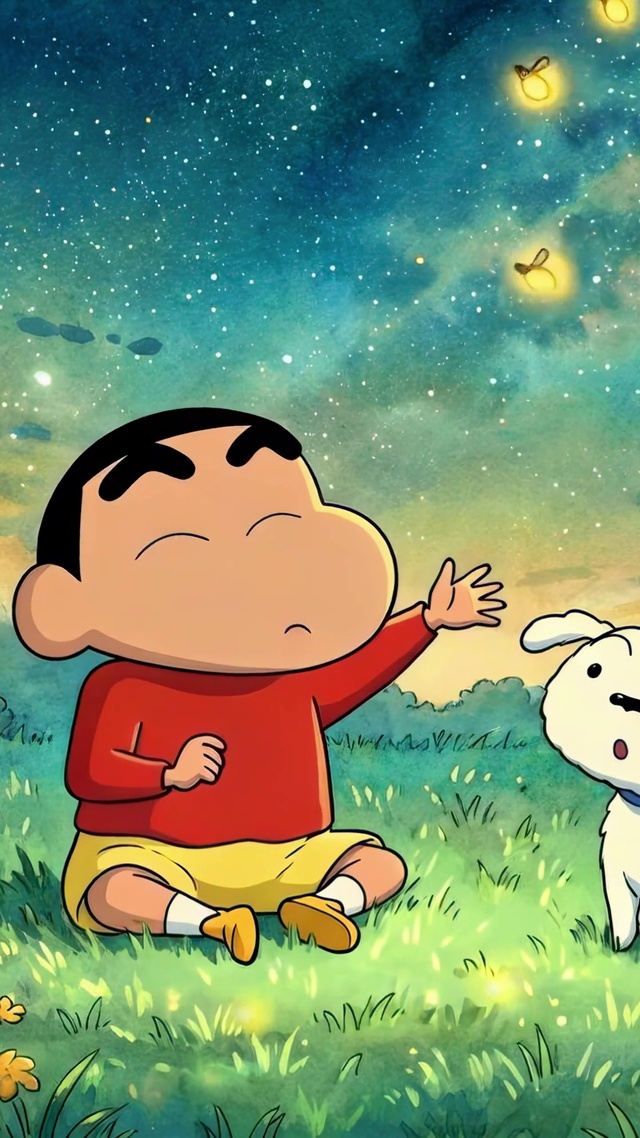 夏夜星空下的小新与小白