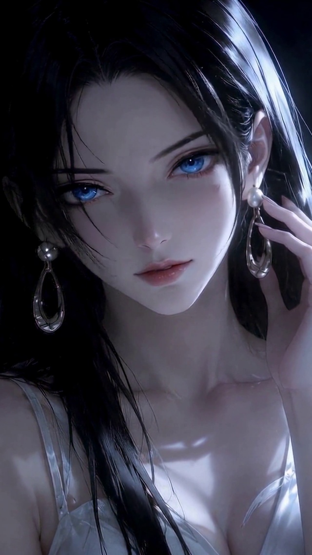 暗光蓝瞳黑发美少女