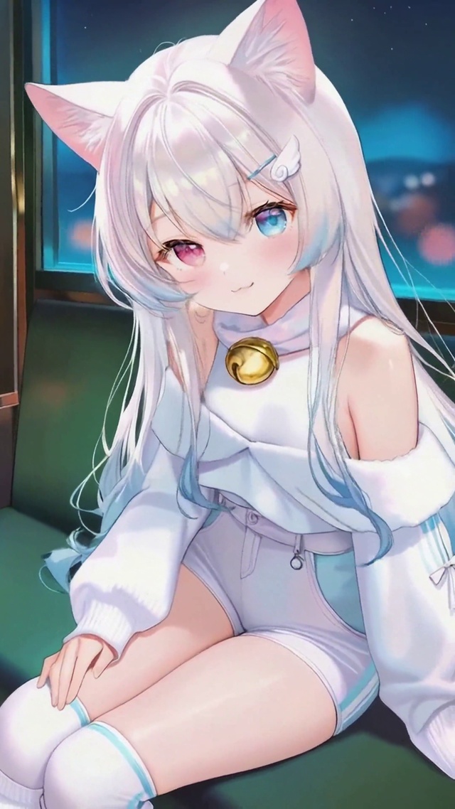 夜晚地铁猫耳异瞳美少女