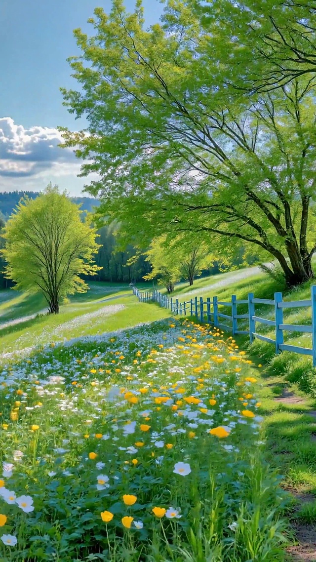 春日绿野花田治愈风景
