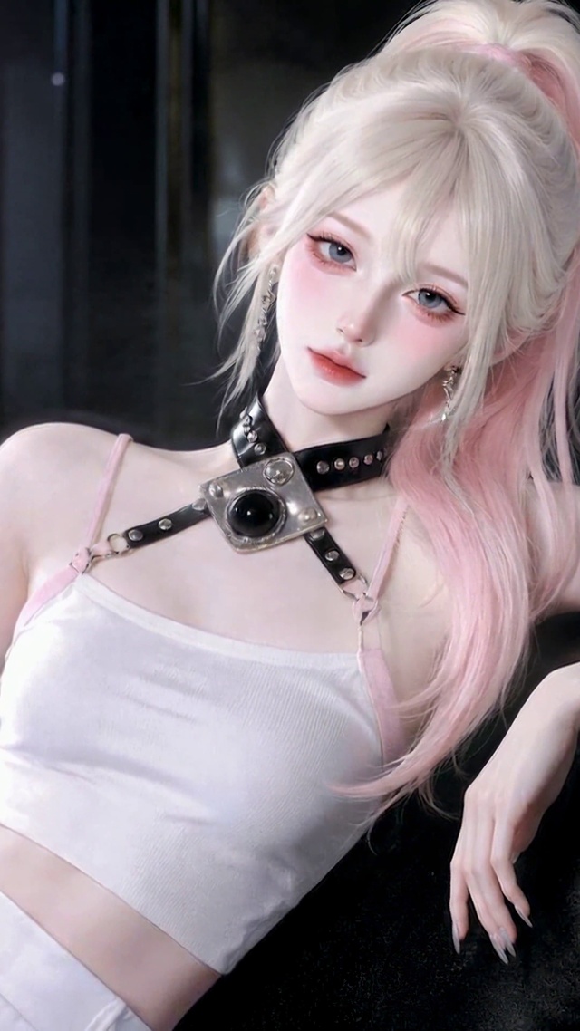 甜酷粉发高马尾美少女