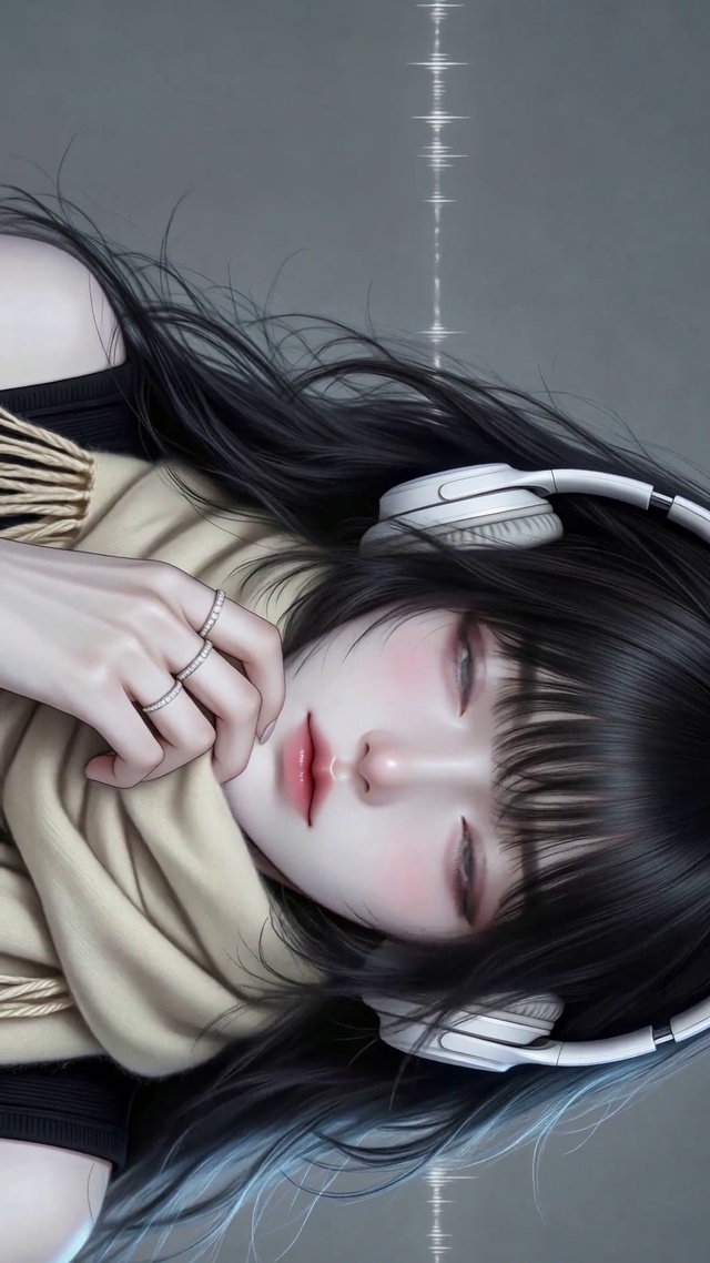 纯欲戴耳机清冷美少女