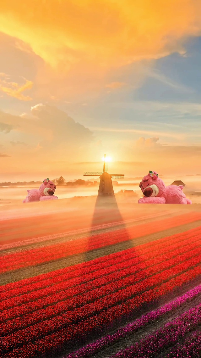 草莓熊花海壁纸