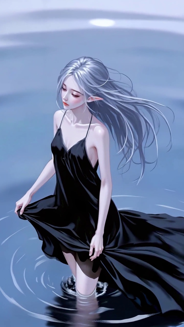 水波间的银发少女