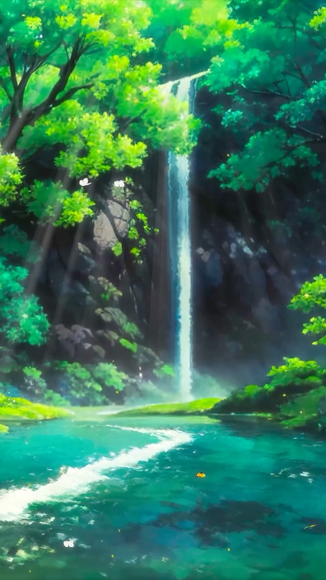 唯美插画山间瀑布