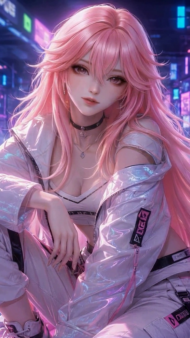 赛博电玩城粉发美少女
