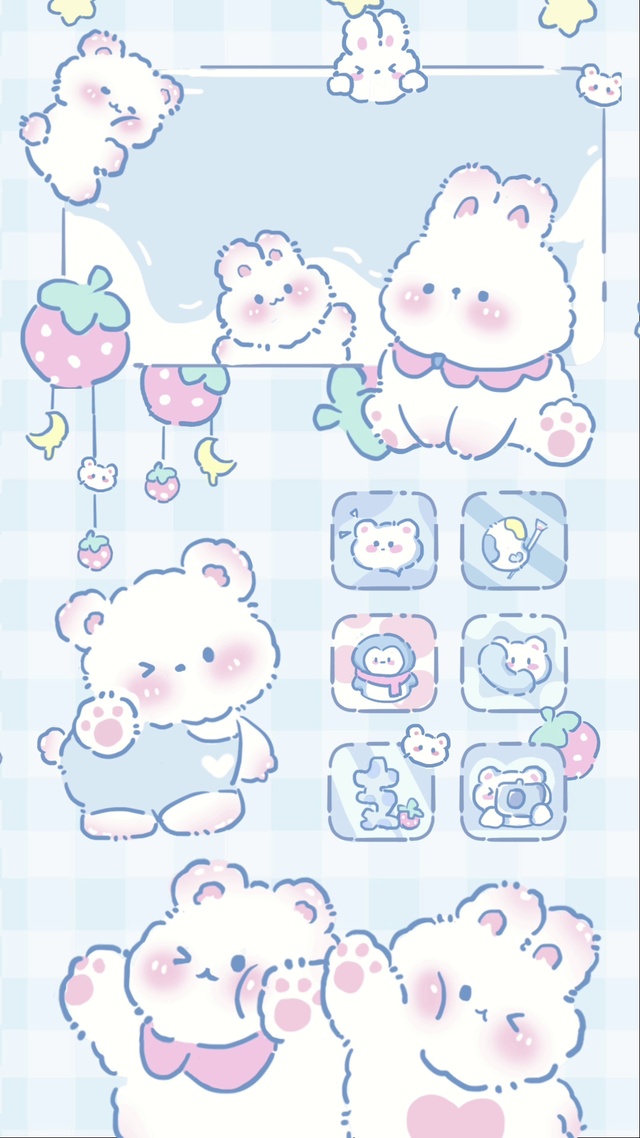 可爱软萌草莓甜心熊兔主题壁纸