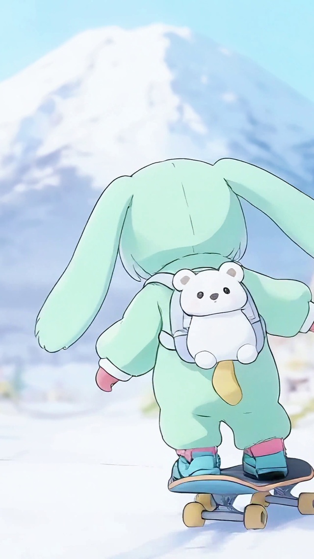 励志兔耳萌娃滑雪小清新壁纸