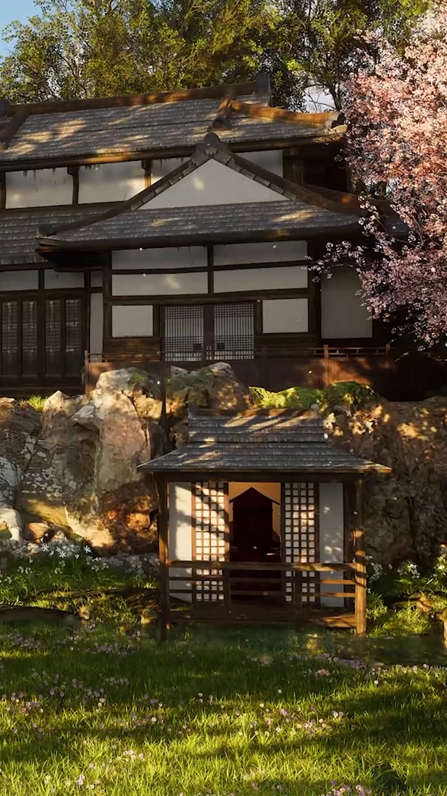 春天的樱花庭院